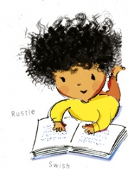 Illustration of a little girl reading from Kate's book 